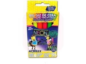 Giz de Cera 06 Cores Neon Glitter - Acrilex